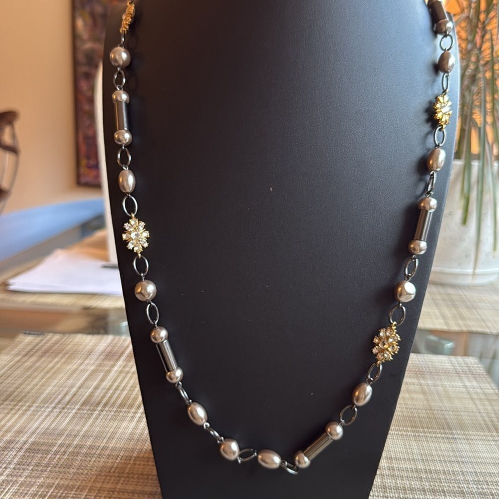 Lia Sophia Signed Vintage Ravenna Beaded Necklace with Hematite & Clear Crystal